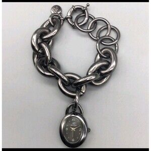 Arm Candy Charm Bracelet Watch Women Gunmetal Oval With Box